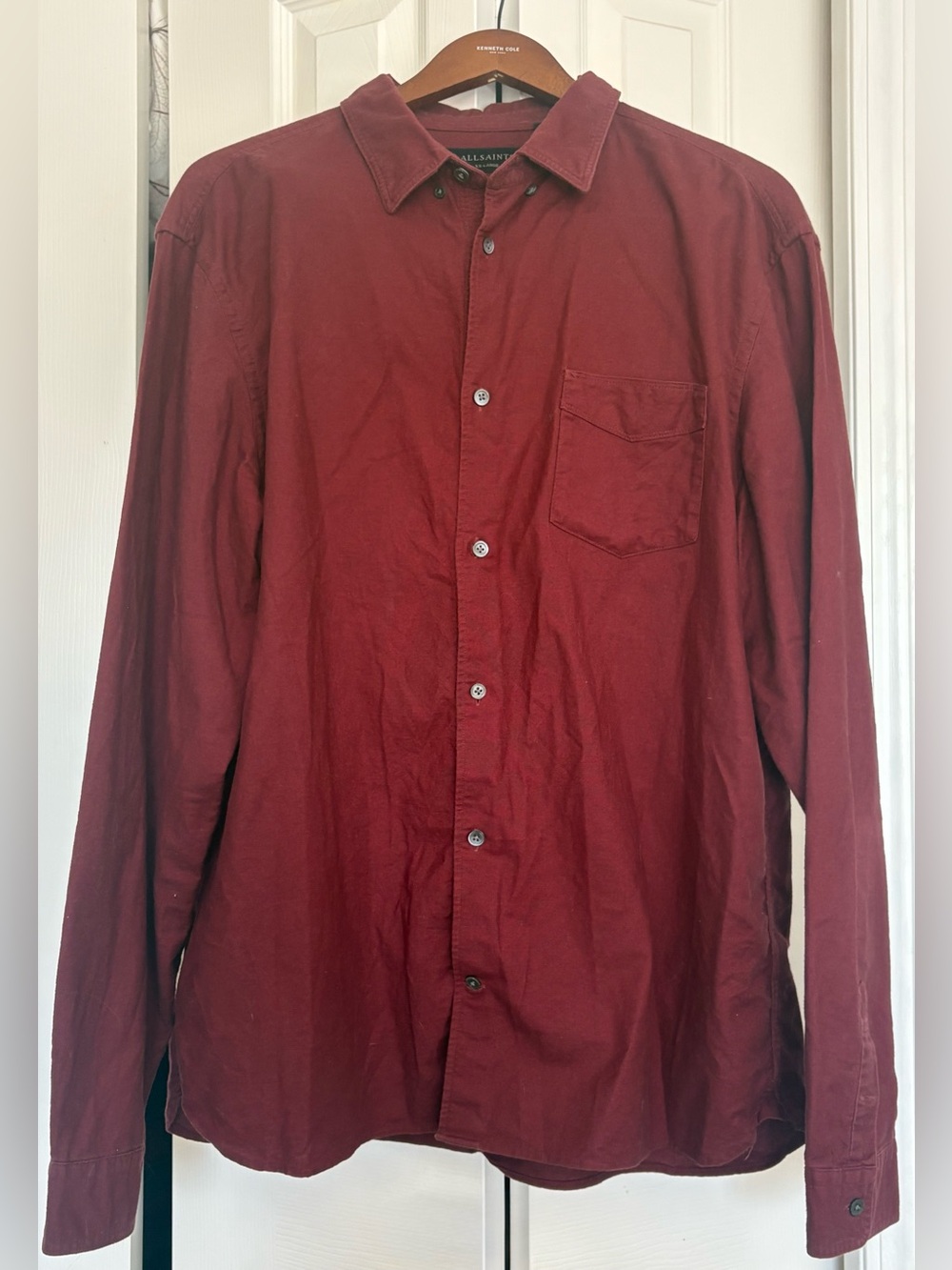 AllSaints Men's Long Sleeve Button Down Shirt Burgundy Red XXL Extra Large